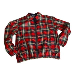 Tommy Hilfiger VTG Red Plaid Lightweight Mesh Lined Windbreaker Jacket